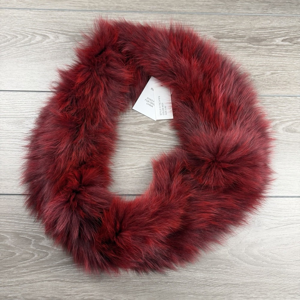 Adrienne Landau Women's Real Fox Fur Neck Warmer‎ Scarf Collar Wrap Red New